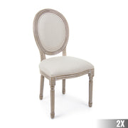 Fehér pigmentes olajjal kezelt, tömör nyírfából készült, ekrüszínű pamutvászonnal kárpitozott szék.