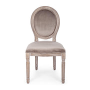 Taupe színű, bársony hatású szövettel kárpitozott étkezőszék.