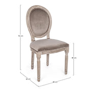 Taupe színű, bársony hatású szövettel kárpitozott étkezőszék.