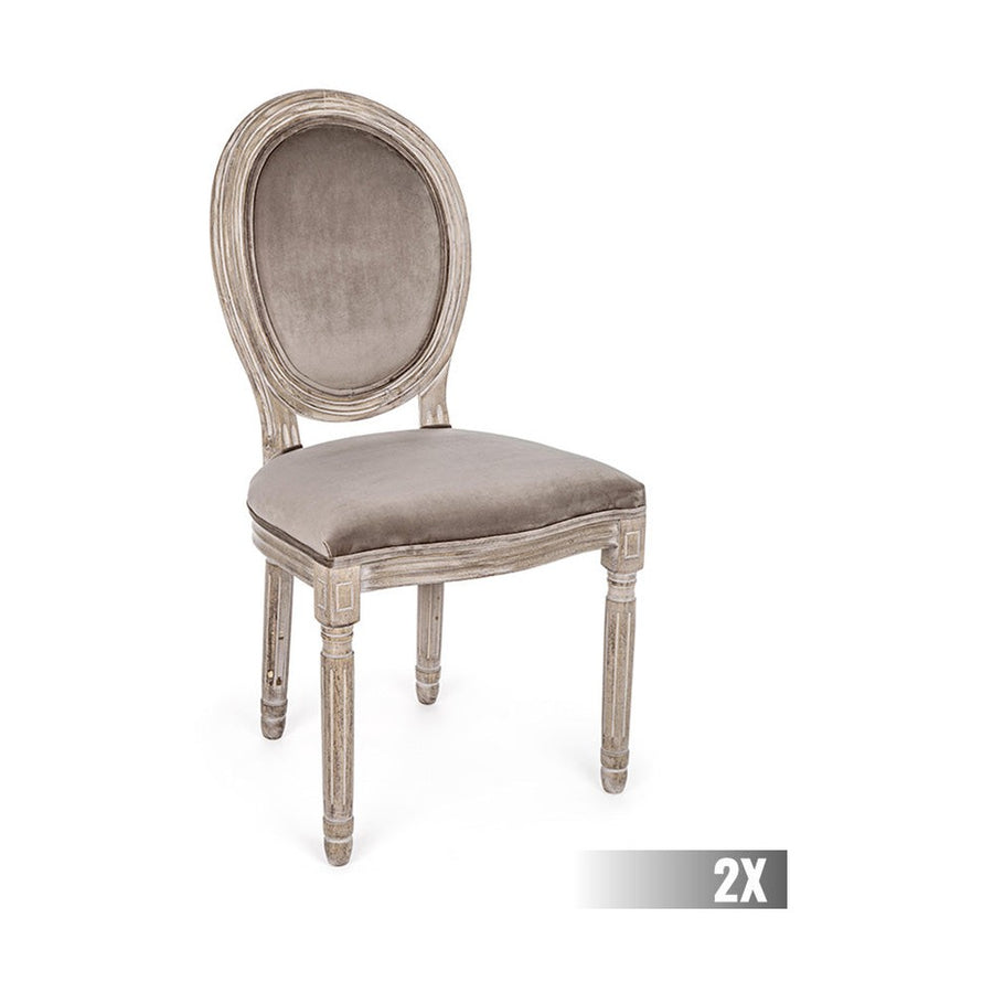 Taupe színű, bársony hatású szövettel kárpitozott étkezőszék.