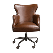 Sötétbarna marhabőrrel kárpitozott, álltató magasságú, forgó bőrfotel.