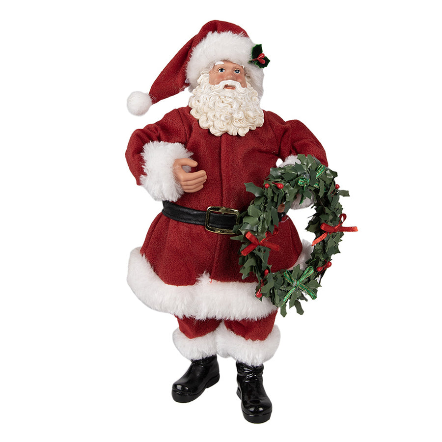 Koszorút tartó, piros színű Mikulás figura.