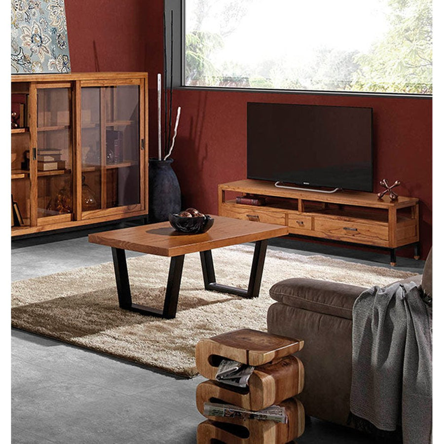 Tömör mindifából készült, modern, loft stílusú kézműves TV szekrény.