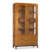 Tömör mindifából készült, modern, loft stílusú kézműves vitrines szekrény.