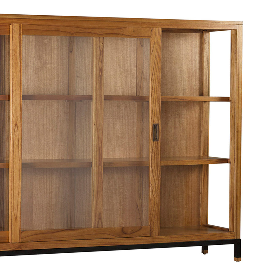 Tömör mindifából készült, modern, loft stílusú kézműves vitrines szekrény.