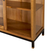 Tömör mindifából készült, modern, loft stílusú kézműves vitrines szekrény.