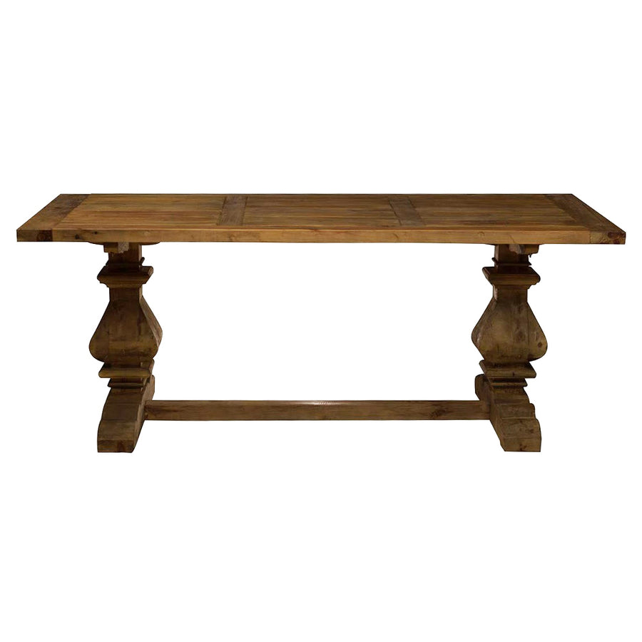 Szemből fotózott MONA étkezőasztal, látható a teljes 200 cm-es asztallap és a klasszikus talp