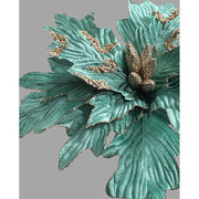 türkizszínű bársonyból készült dekoratív mű mikulásvirág