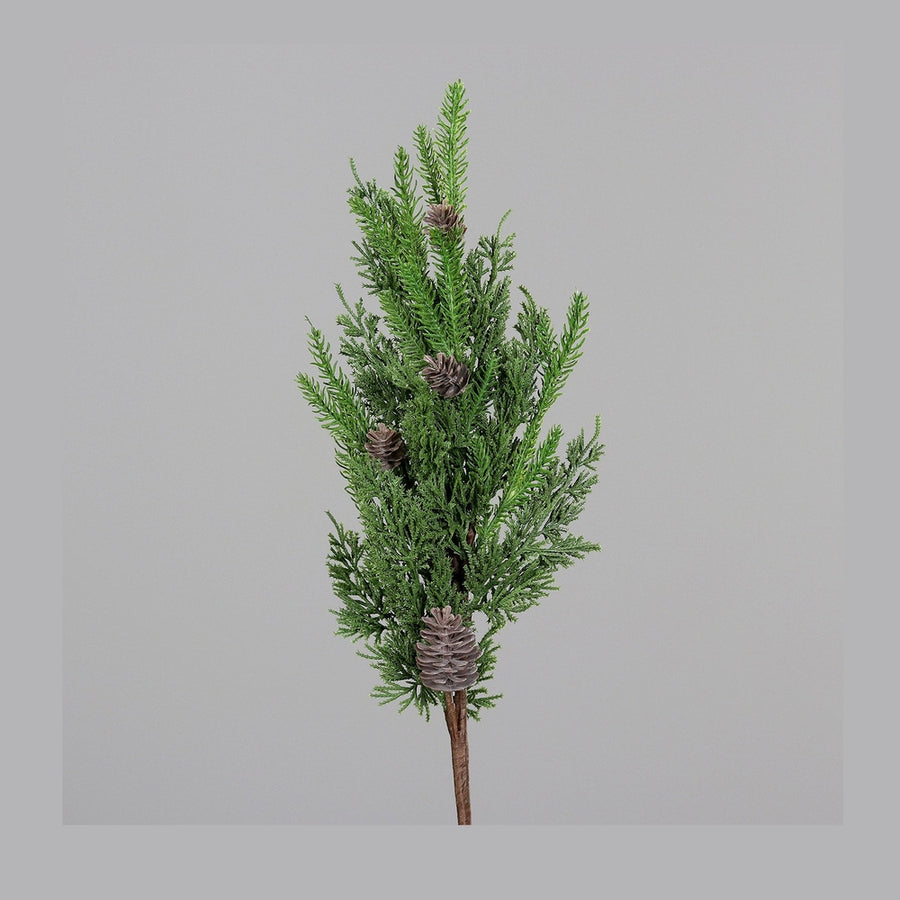 Tobozokkal díszített, zöld színű mű fenyő ág mix.