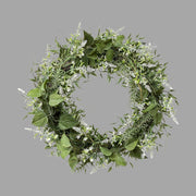 Fehér virágzatú mű levendula koszorú.