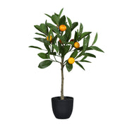 Fekete műanyag kaspóba helyezett, mandarinfa műnövény.