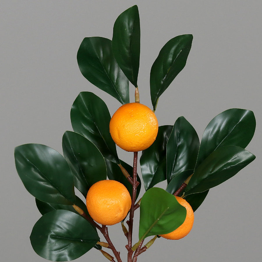 Fekete műanyag kaspóba helyezett, narancsfa műnövény.