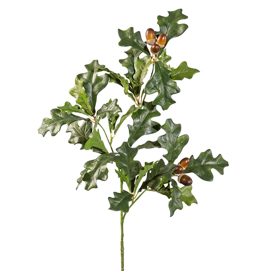 Makkokkal díszített, zöld színű, mű tölgyfa ág.