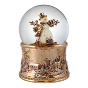 Rézszínű, hóemberes karácsonyi hógömb.