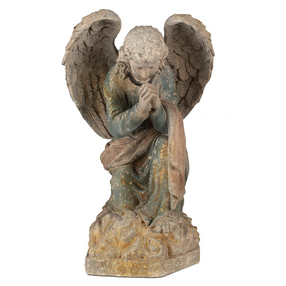 Kő hatású, antikolt felületű, rusztikus angyal figura.