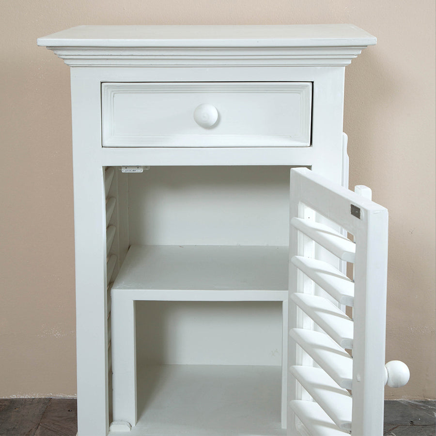 NEW ORLEANS fehér akácfa éjjeliszekrény jobb 75 cm nyitott ajtóval belső polccal