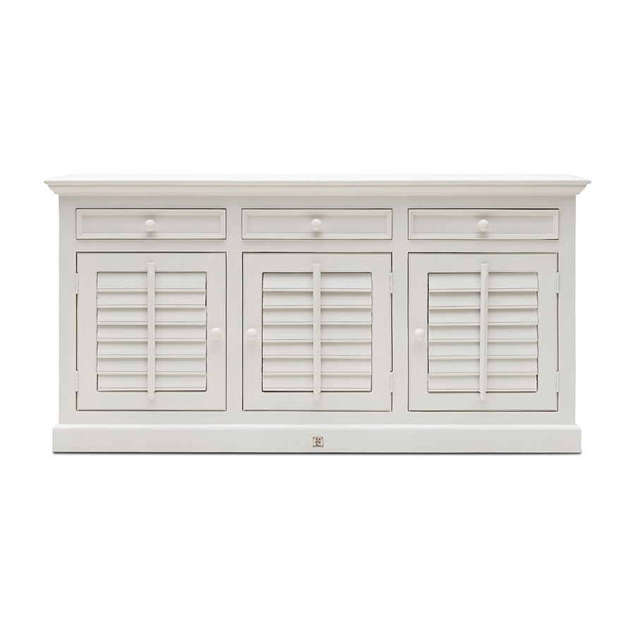 Fehér akácfa tálalószekrény lamellás ajtókkal New Orleans kollekció