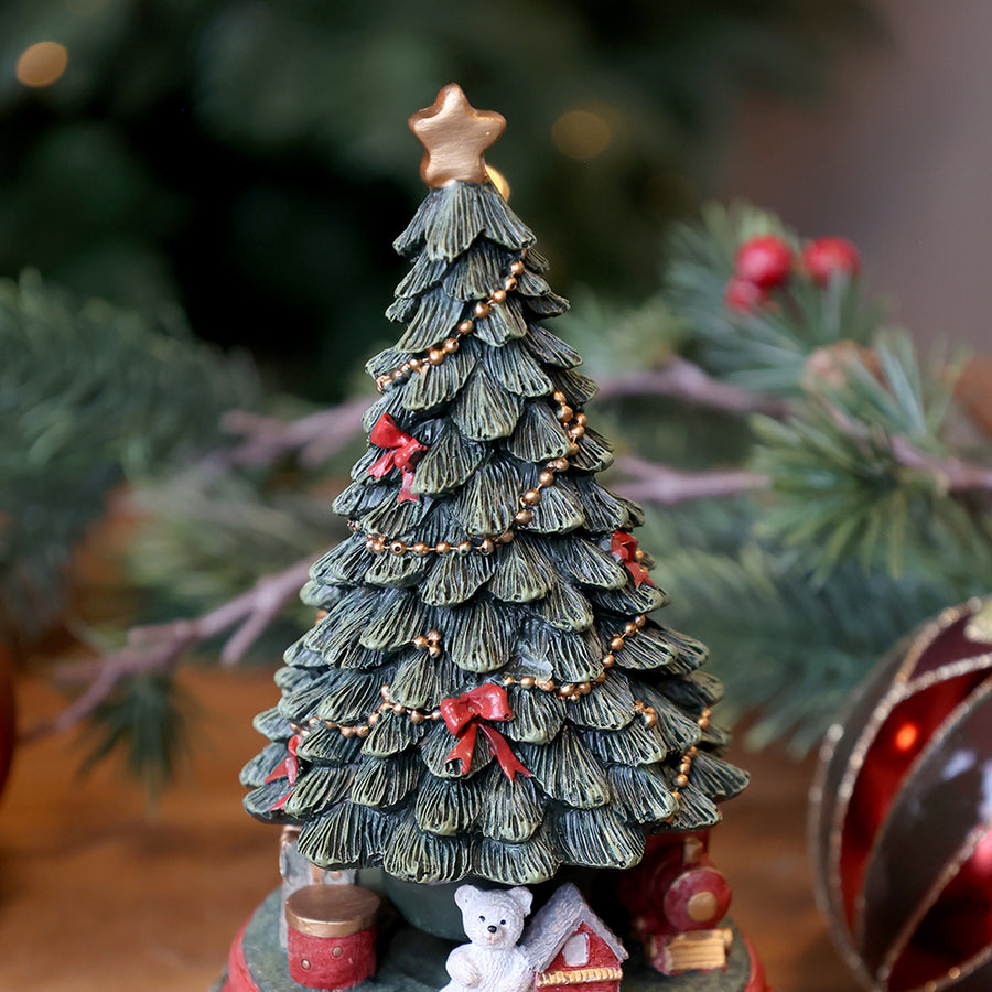 NOÉL zenélő bordó dekor karácsonyfa 18 cm