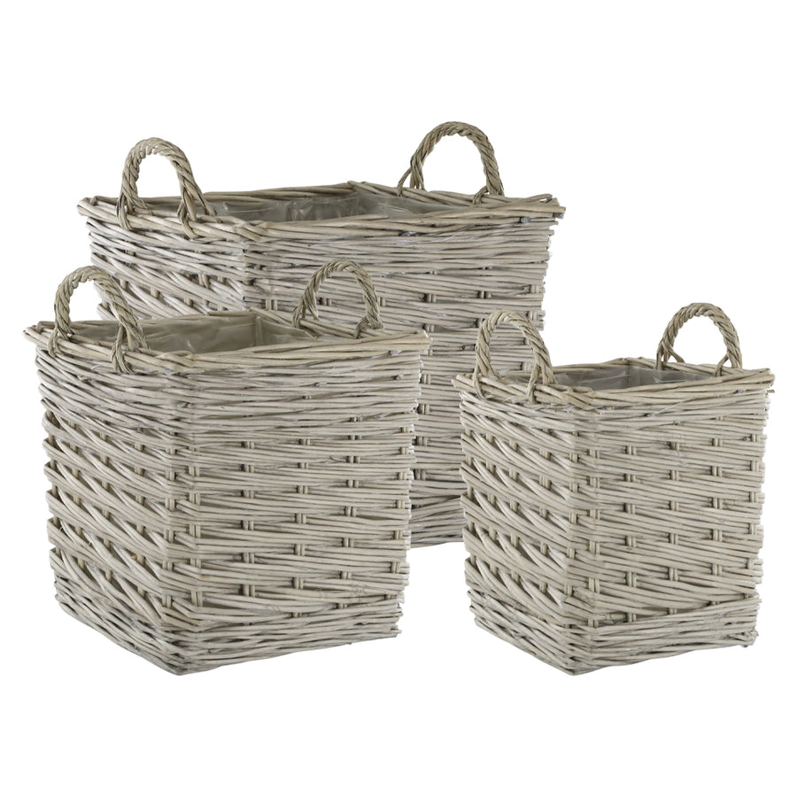 Nordic Home 3 db-os natúr fűzfa kaspó szett fehér háttéren