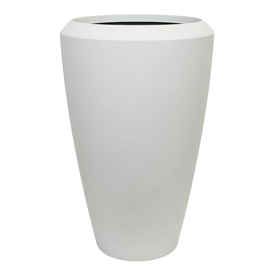 NORFOLK fehér kompozit kaspó 86 cm magas kivitelben, modern kúpos formával fehér háttéren
