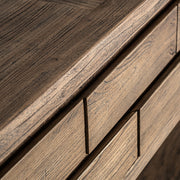 Norvik konzolasztal szilfa faerezet részlet közelről