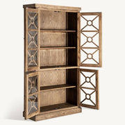 Nyitott ajtós Norvik natúr szilfa vitrines szekrény, belső polcokkal