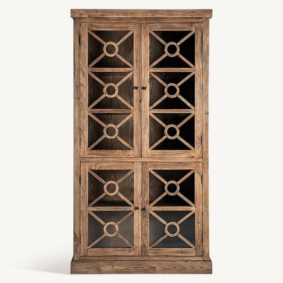 Norvik natúr szilfa vitrines szekrény 205 cm – frontális nézet