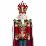 Óriás diótörő figura piros arany koronával és zöld arany díszítésű öltözékkel