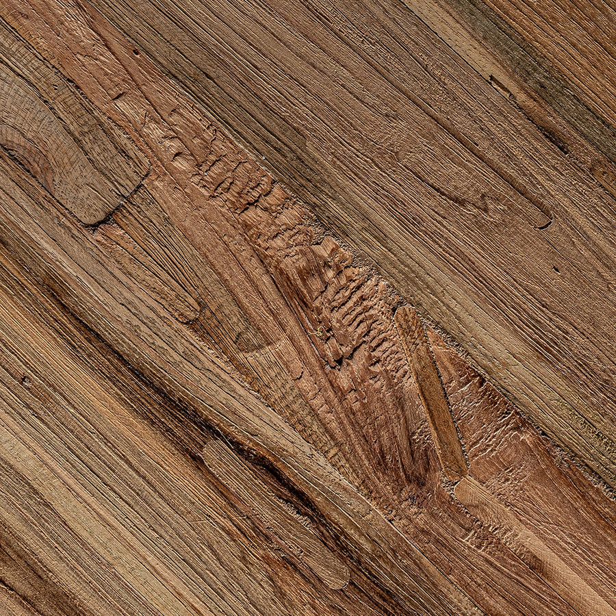 Natúr színű, újrahasznosított vasúti talpfából készült, exkluzív formatervezett étkezőasztal.