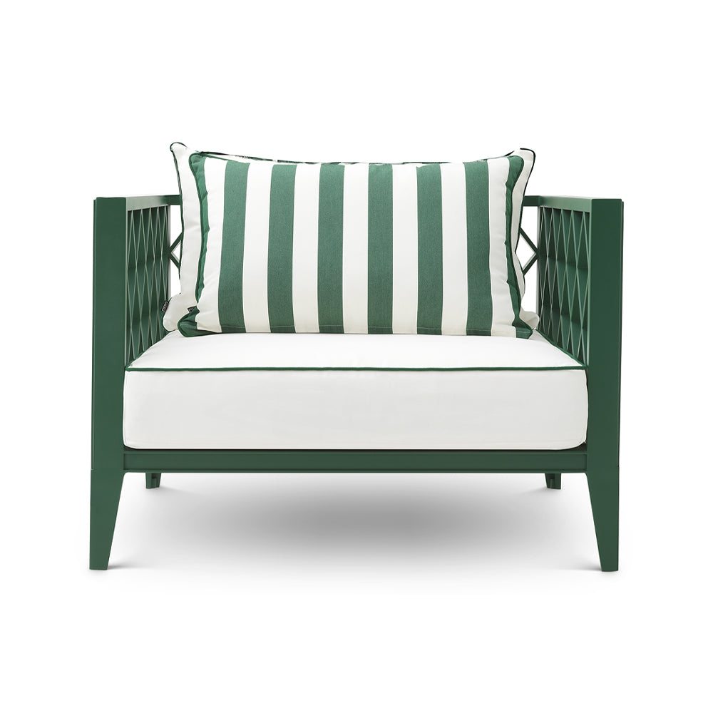 Ocean Club zöld kerti design fotel Sunbrella párnával elölnézet