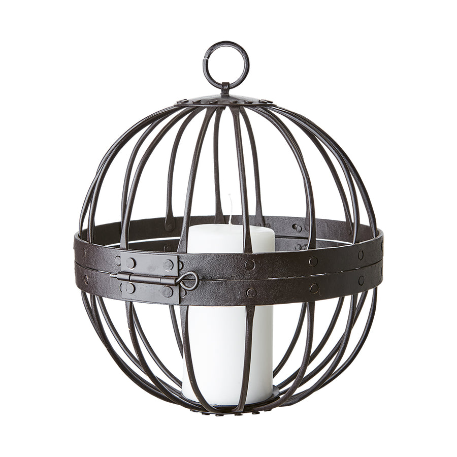 Fekete színű, vasból készült, gömb formájú kézműves lámpás