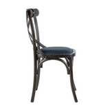 Old French bisztrószék oldalnézet, ívelt lábakkal és sötét fa vázzal