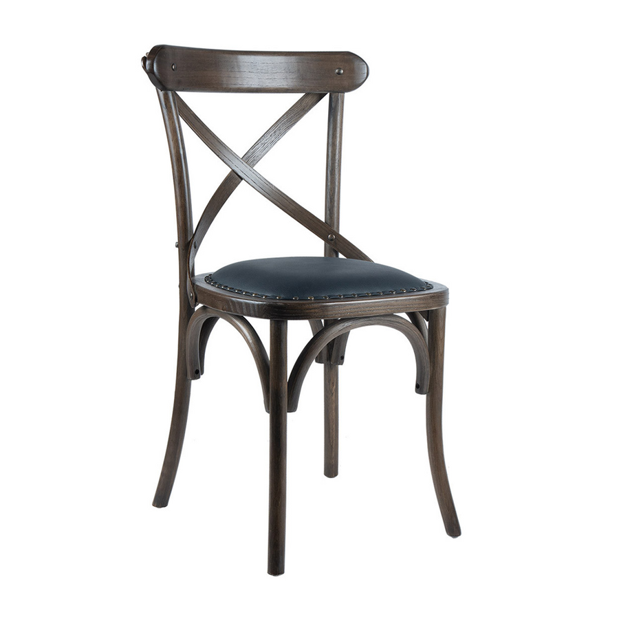 Old French szilfa bisztrószék elölnézetben, X-támlával és PU ülőlappal