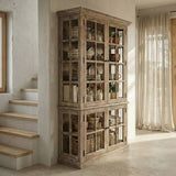OLD FRENCH natúr fenyőfa vitrines szekrény 195 cm enteriőr fotó nappaliban