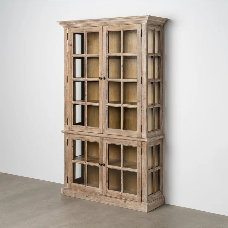 OLD FRENCH natúr fenyőfa vitrines szekrény 195 cm oldalnézeti termékfotó