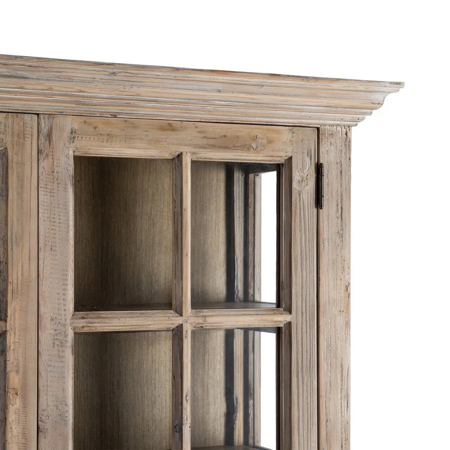 OLD FRENCH natúr fenyőfa vitrines szekrény 195 cm felső sarok részlet