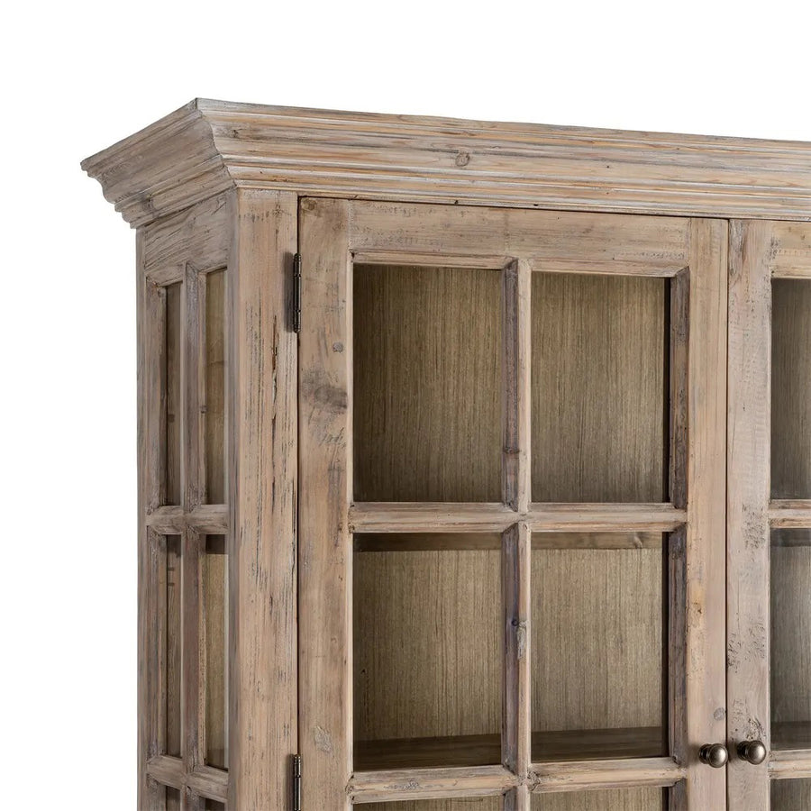 OLD FRENCH natúr fenyőfa vitrines szekrény 195 cm oldalsó üvegezés részlet