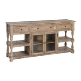 OLD FRENCH natúr fenyőfa vitrines tálaló 180 cm elölnézetből