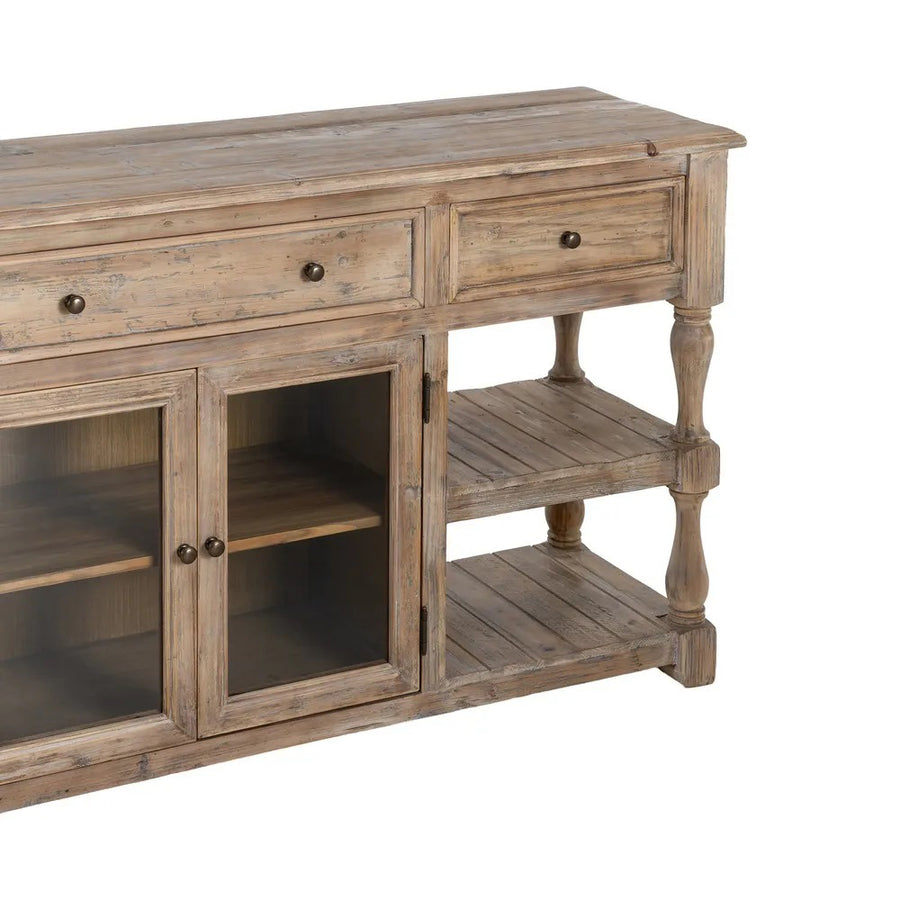 OLD FRENCH natúr fenyőfa tálaló jobb oldali polcos részlete