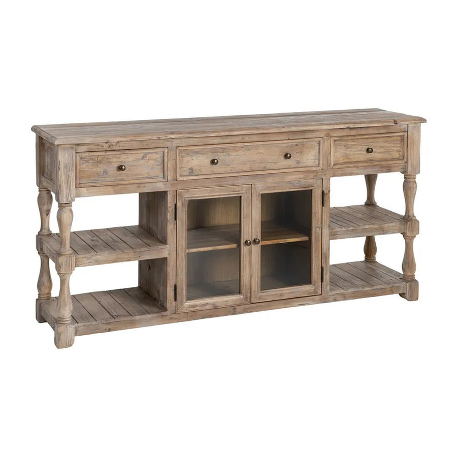 OLD FRENCH natúr fenyőfa vitrines tálaló 180 cm elölnézetből