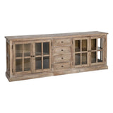 OLD FRENCH natúr újrahasznosított fenyőfa vitrines tálaló 220 cm elölnézet