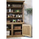 OLD FRENCH natúr nyárfa tálalószekrény részlet, nyitott alsó ajtóval és belső polcos kialakítással