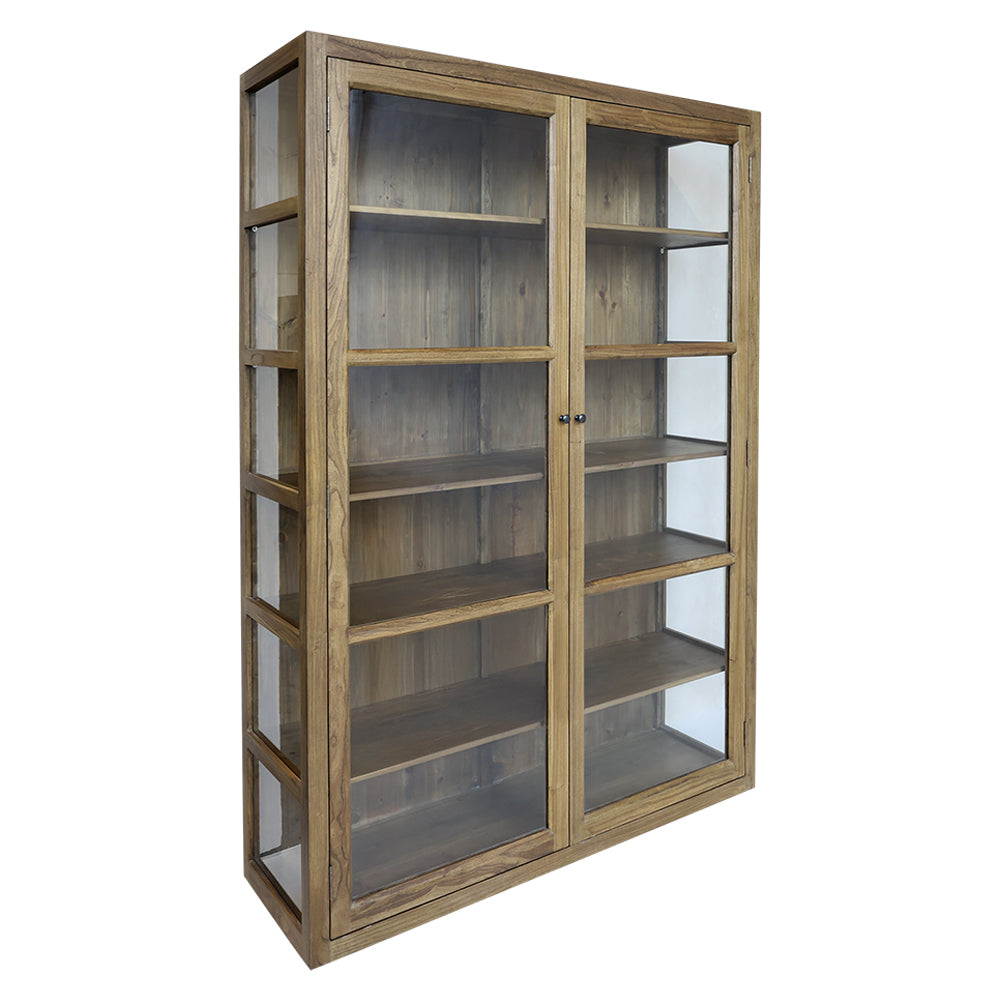 Old French natúr nyárfa vitrines szekrény üvegajtókkal, elölnézet