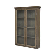 Old French natúr színű, kétszárnyú, üveges faliszekrény üres állapotban, világos háttér előtt.