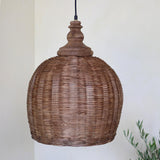 Kézzel készített OLD FRENCH rattan függőlámpa természetes barna árnyalatban E27 foglalattal