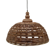 OLD FRENCH natúr rattan függeszték lámpa 62 cm átmérővel, kézzel font rattan búrával és mangófa felső résszel