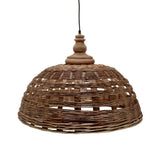 OLD FRENCH natúr rattan függeszték lámpa 62 cm átmérővel, kézzel font rattan búrával és mangófa felső résszel