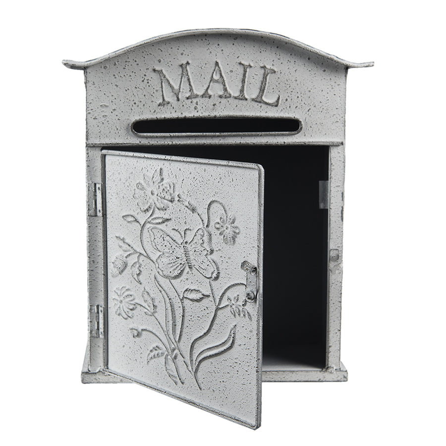 Nyitott állapotú dekor postaláda antik hatású, dombornyomott előlap dizájnnal.