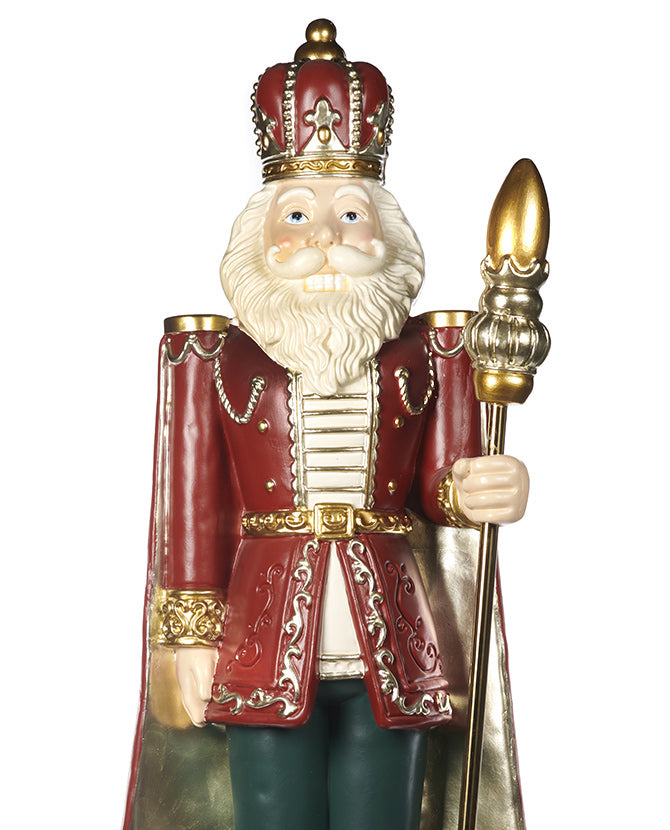 Óriás méretű, barokkos megjelenésű,, piros és zöld színű, karácsonyi diótörő figura.