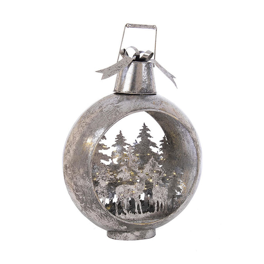 Karácsonyi lámpás formájú, fém dioráma dekoráció.